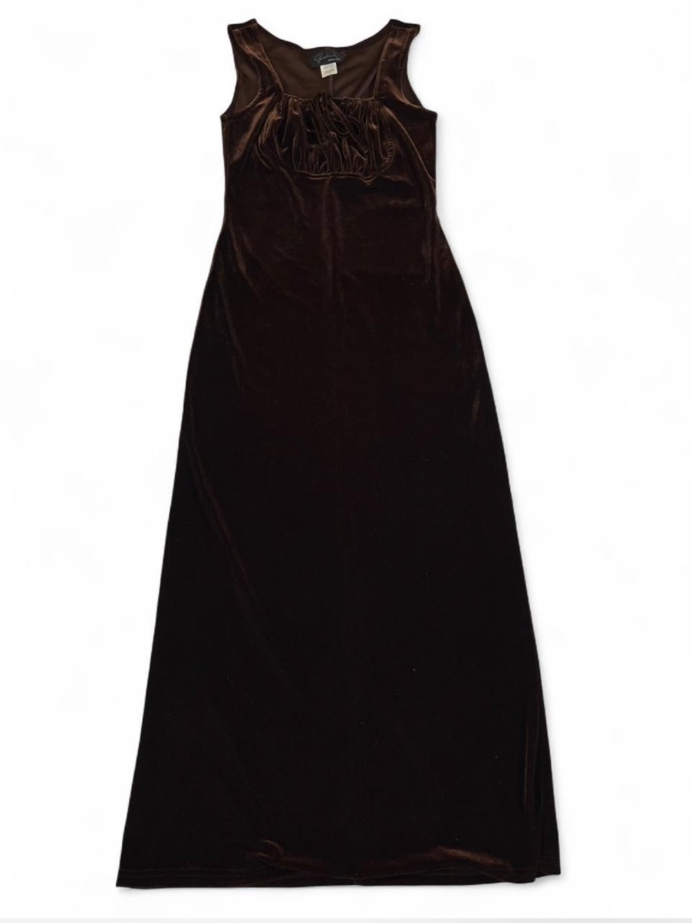 Vintage 90s Brown Velvet Maxi Dress Front Tie Whimsygoth Fairy Size M